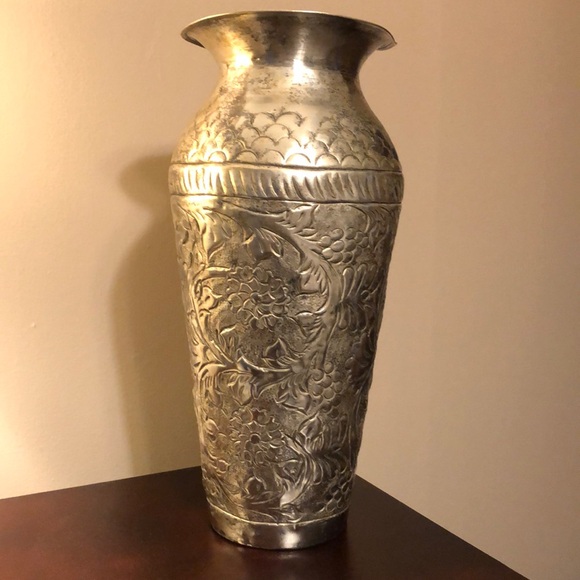 Vintage Other - Vintage Embossed Metal Floor Vase Art Nouveau